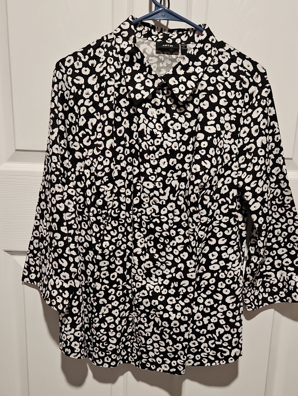 Apt. 9 Black and White Leopard-Print Button Front Blouse